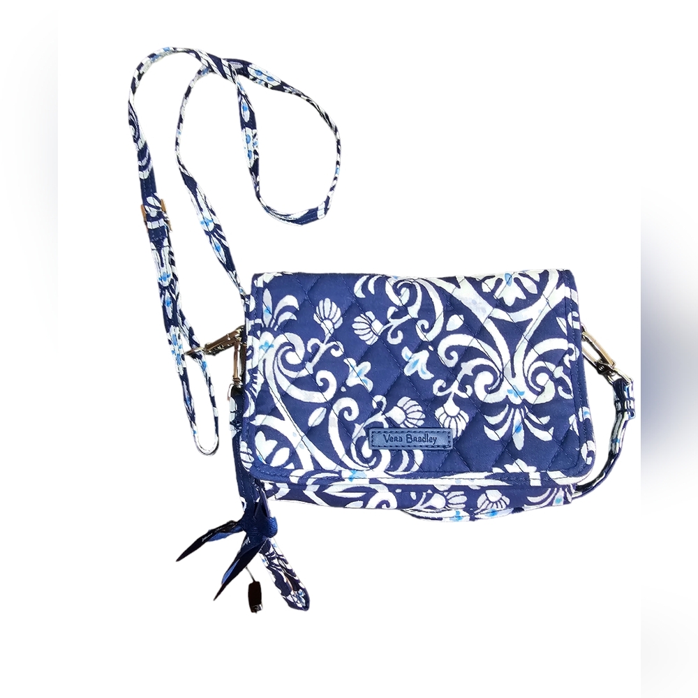 Vera Bradley blue/white floral design cross body 3 compartments wallet